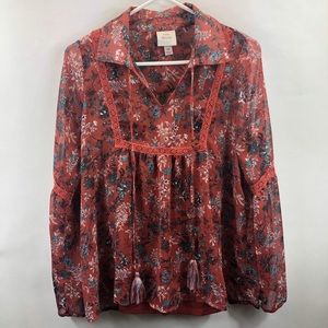 Orange red floral dress shirt